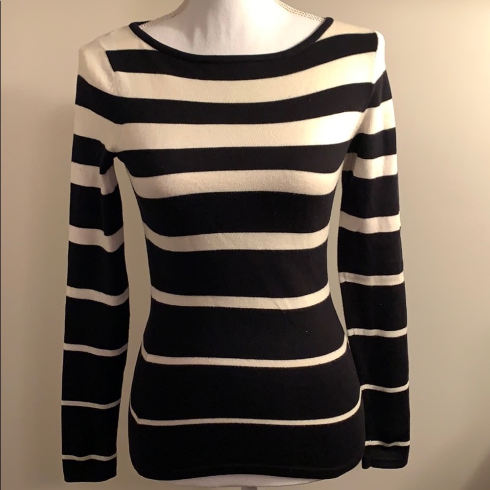 Anne Klein Blk/Cream Striped Sweater Petite/Petite